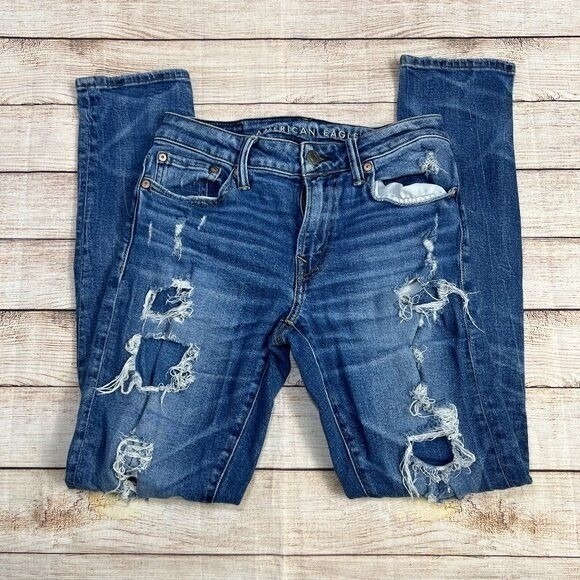 American Eagle Airflex+ Athletic Skinny Distressed Ripped Jeans Mens 28x32